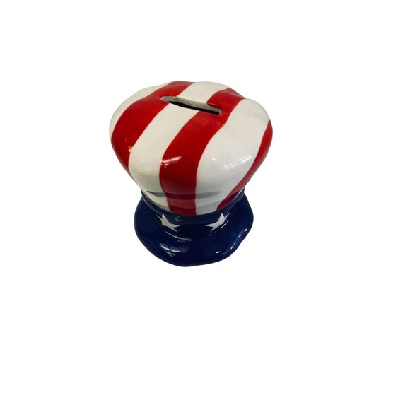 Coin Money Bank Uncle Sam Hat American Flag Red White Blue Stars 3" x 3.5" - Picture 6 of 12